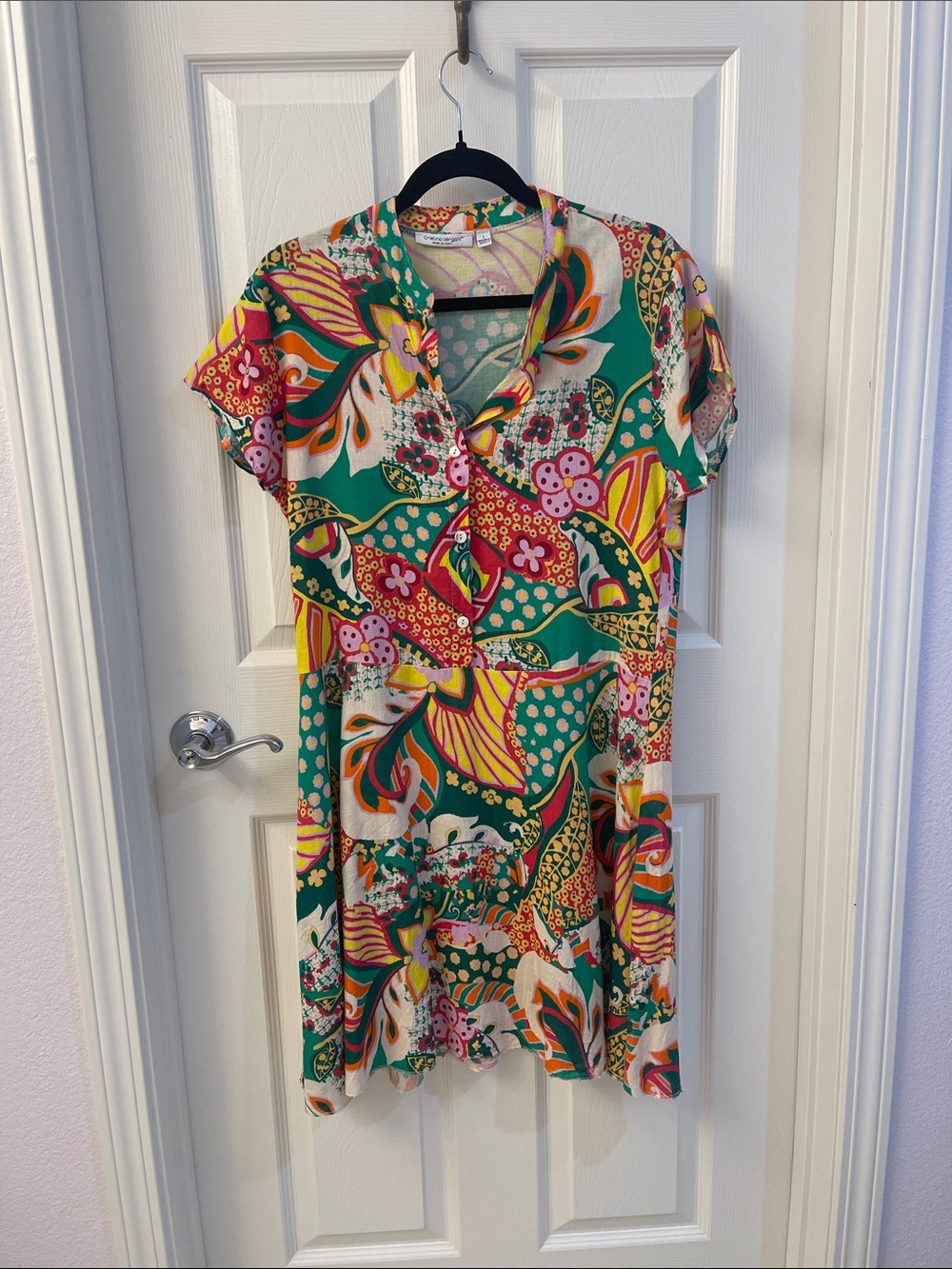 Multi-color Floral Linen -Print Dress